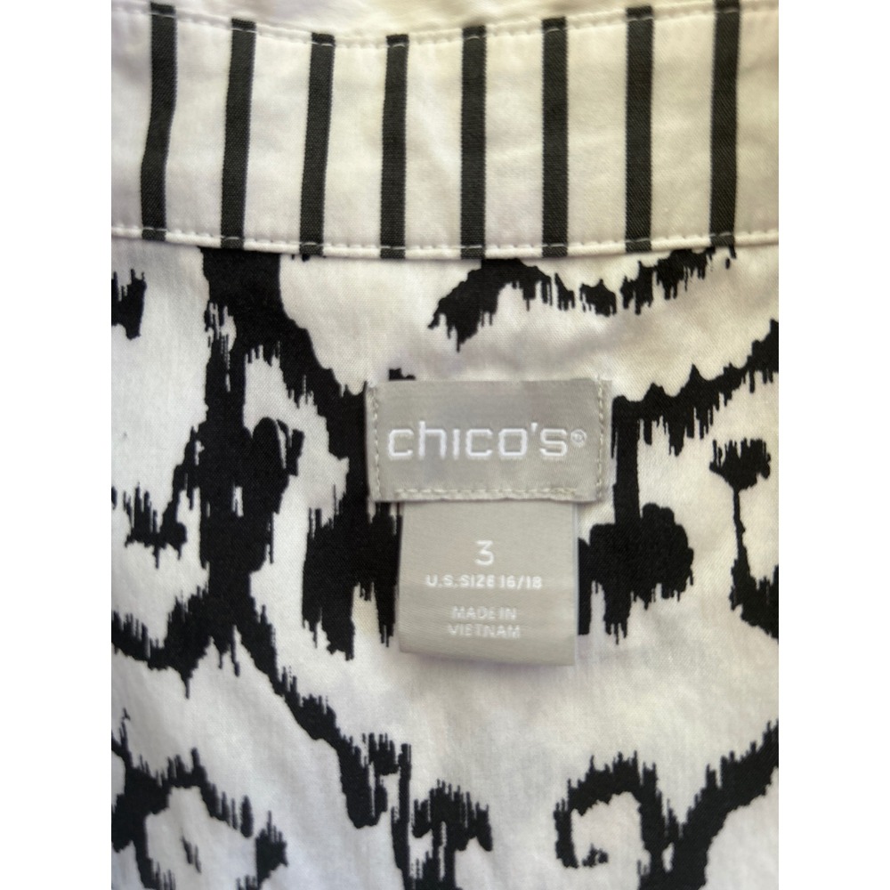 Chicos Mixed Print Button Down Shirt Black White Striped Paisley Size 3 XL 16/18 - Picture 3 of 4